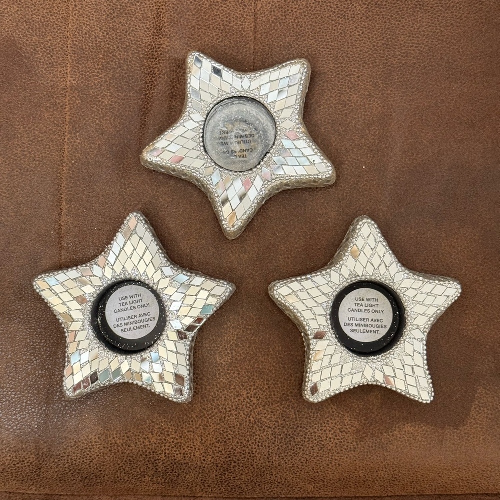 PIER ONE IMPORTS 3 star-shaped mosaic mirror tealight candle holders